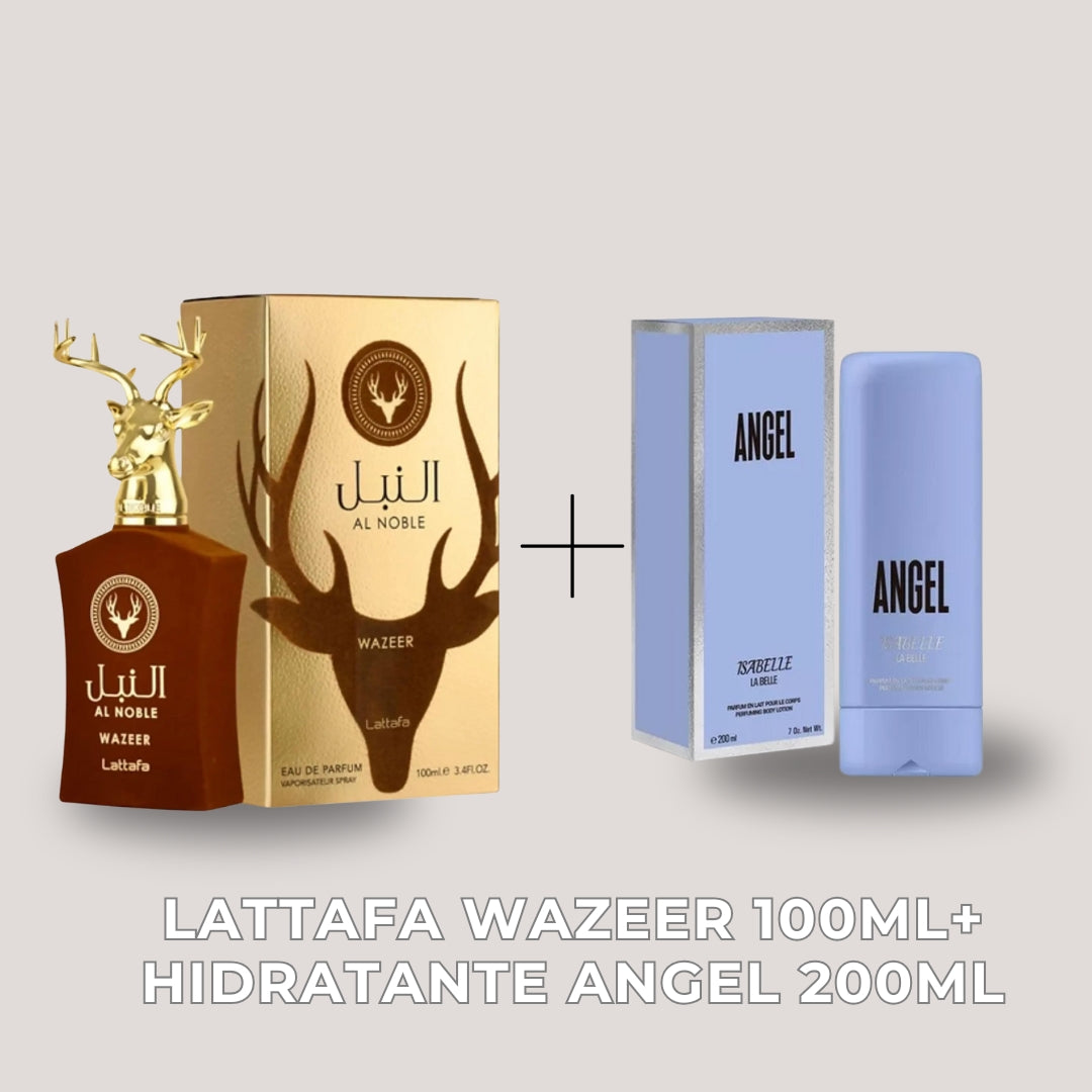 Combo Al Noble Wazeer Eau de Parfum Lattafa – 100 ml + Hidratante Angel Isabelle – 200ml